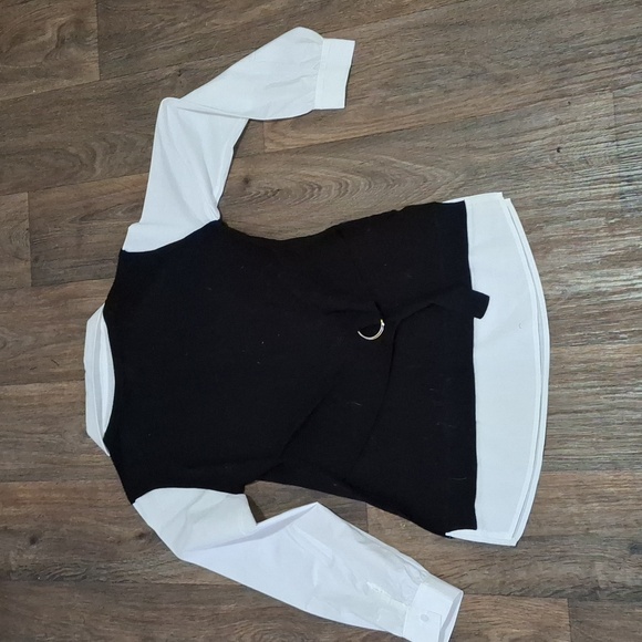 New 2 in 1 Solid Black Ribbed Knit Sweater Vest on White Button up Top. - Picture 7 of 8